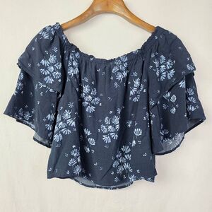 Jack BB Dakota Off Shoulder Crop Top Blue S